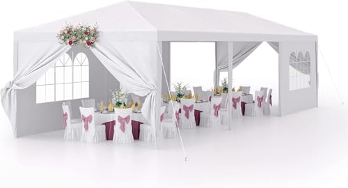 Devoko 10'x30' Heavy Duty White Party Tent - Waterproof Outdoor Wedding Canopy for Backyard, Patio & Events