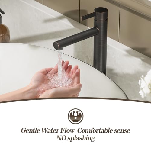 Phiestina Brushed Gold One Hole High Bathroom Vessel Sink Faucet, Single Hole Single Handle Tall Bathroom Faucet, with Pop Up Drain and Water Supply Line,FH01-BG-V