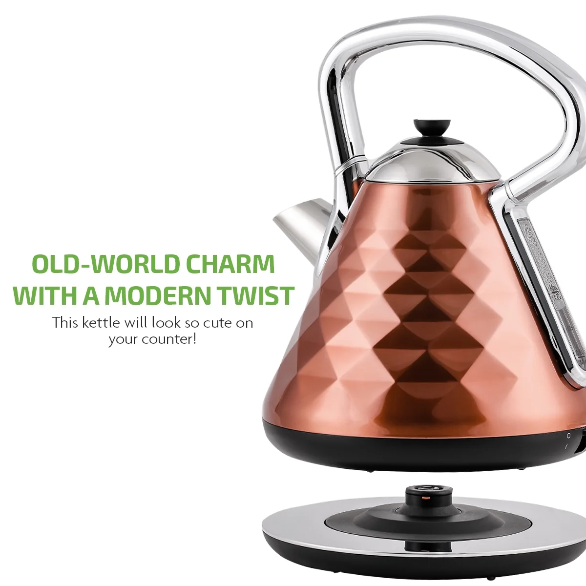 OVENTE 1.7 L Electric Kettle Hot Water Boiler, Automatic Shutoff, Coffee/Tea Maker, Copper KS755CO