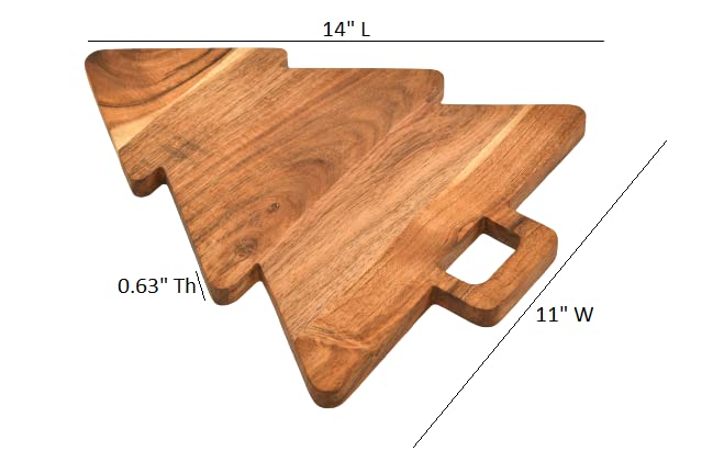 Affinity Decor Organic Acacia kitchen Cutting Chopping Board Platter Wine Holder with Handles for Butcher Block Cheese and Vegetables Fruit & Salad (Christmas Tree Board 14