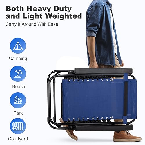 Nazhura Set of 2 Relaxing Recliners Patio Chairs Adjustable Steel Mesh Zero Gravity Lounge Chair Beach Chairs with Pillow and Cup Holder (Dark Green)