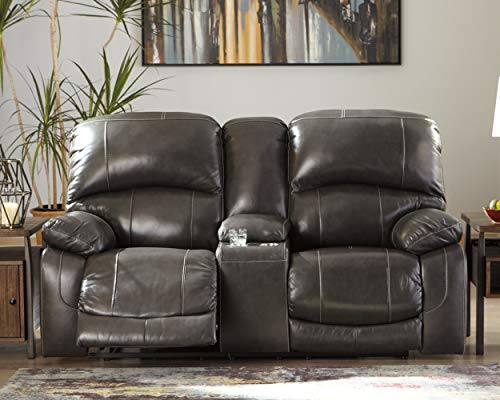 Signature Design by Ashley Jesolo Modern Faux Leather Manual Pull Tab Double Reclining Sofa, Dark Brown