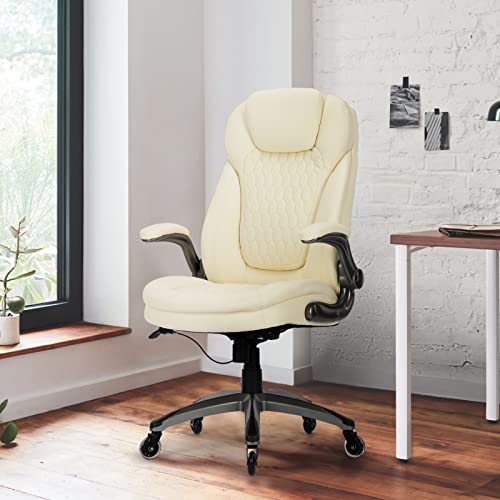 Executive Office Chair-Ergonomic Computer Desk Chair, High Back Leather Chair with Padded Flip-up Arms, Swivel Home Office Chair Upgraded Caster-Black