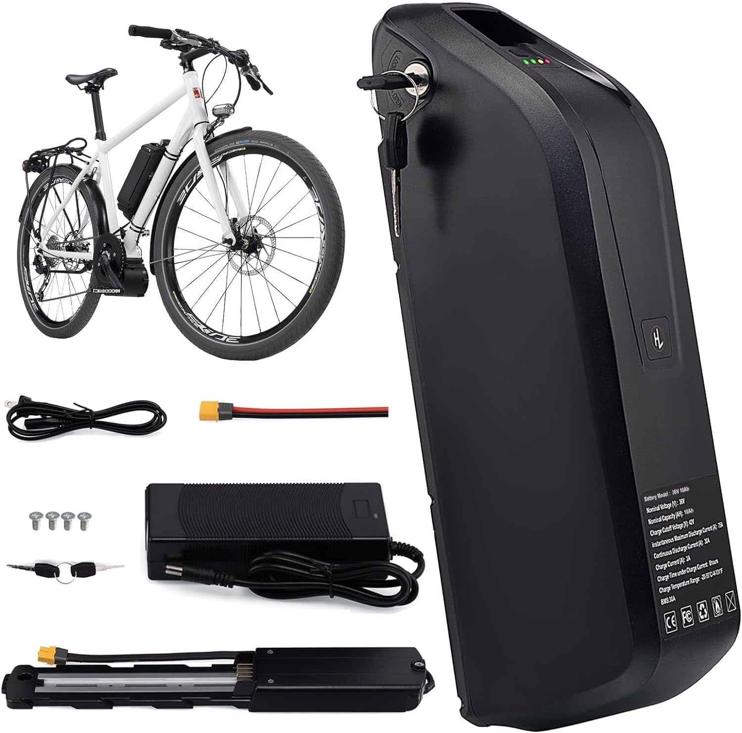 Ebike Battery 36V 10Ah Lithium Battery with 2A Charger 36V Battery for 500W, 750W, 1000W, 1200W Electric Bike (4-Pin)