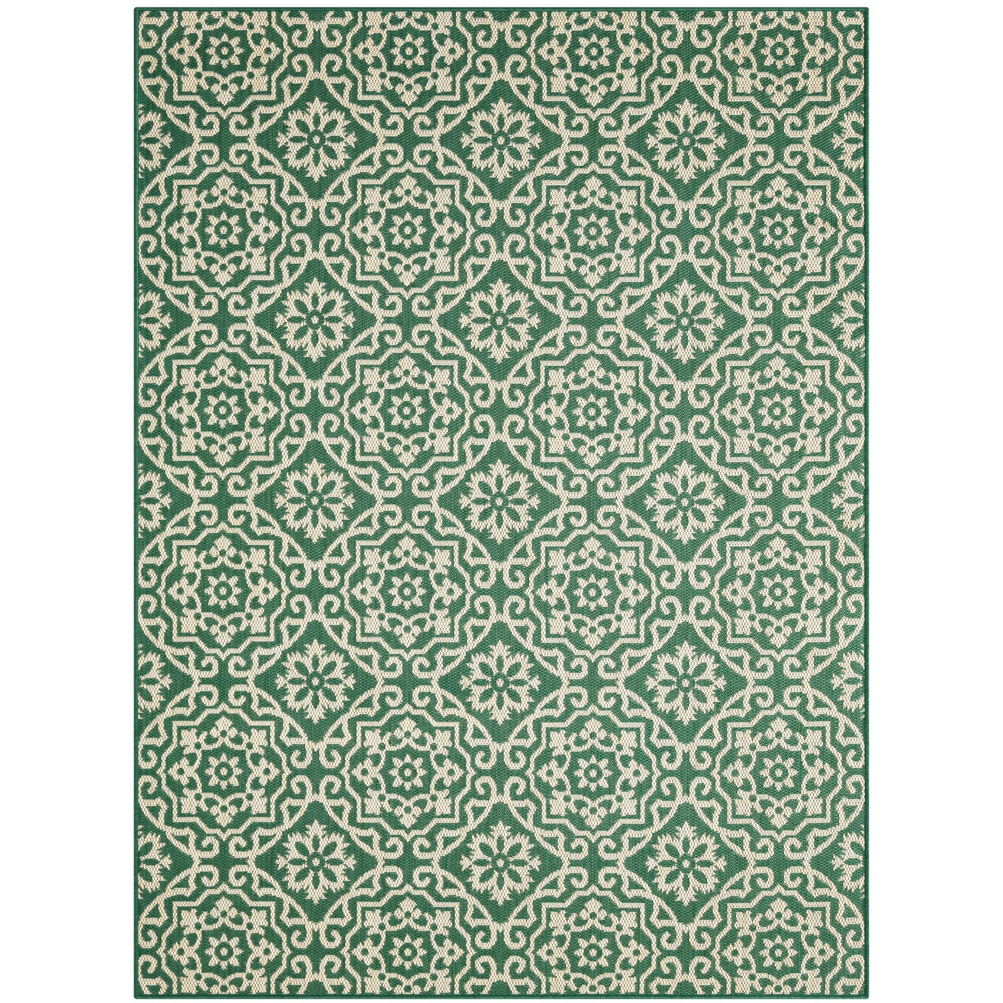 Nicole Miller New York Patio Country Danica Transitional Geometric Indoor/Outdoor Area Rug, Green/Beige, 5'2