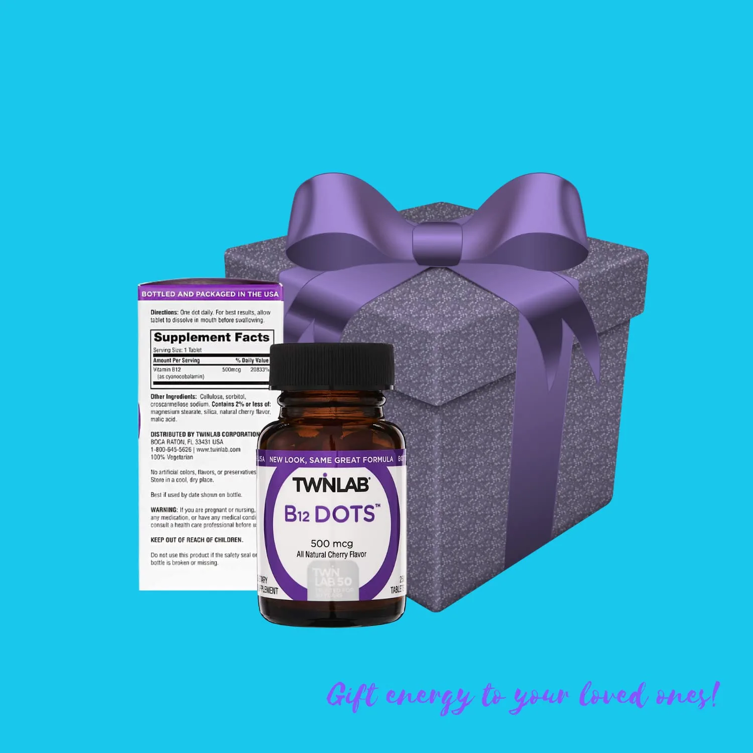 Twinlab B12 Dots - Vegetarian Vitamin B12 Sublingual Natural Energy Pills - for Nerve & Brain Health, Energy Boost & Daily Immune Support - 500mcg, Cherry Flavor 100 Lozenges, 4 Pack