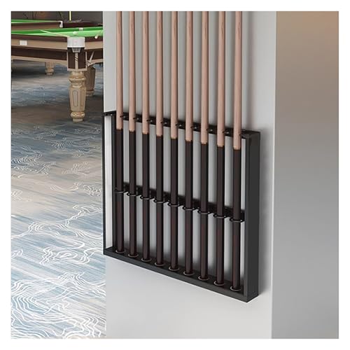 Wall Mount Billiard Cue Stand - Metal Pool Cue Rack with Double Layer U-Shaped Slots, Perfect for Billiard Room & Club Accessories, Gold 40x6x50cm