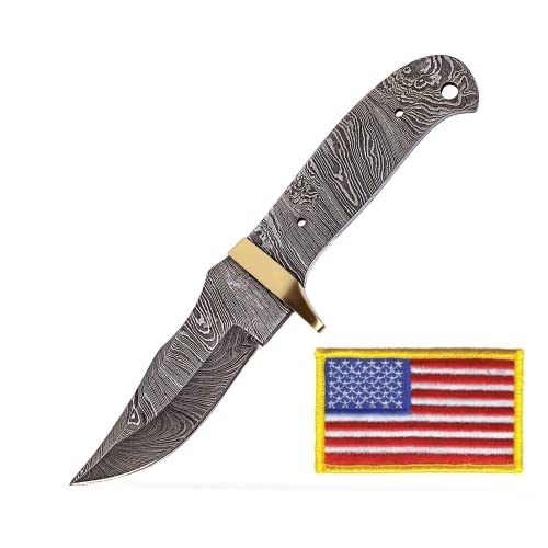 Damascus Full Tang Knife Blanks | Hand Forged Steel Blank Blade | 10 Inch Handmade Camping Knife Making Supplies | HUNT 06 (10 inches)