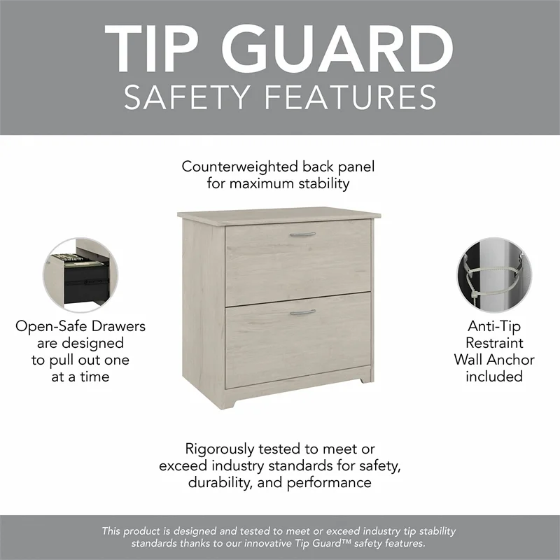 Pemberly Row Engineered Wood L Desk w/ Hutch & File Cabinet in Linen White Oak