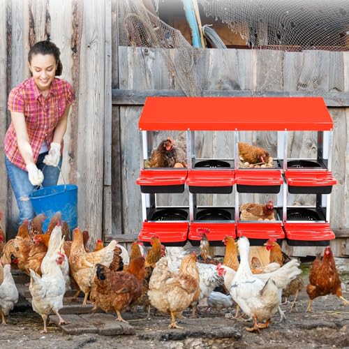 Chicken Nesting Box, 10 Hole 2 Layer Hen Nest Box with Legs, Roll Away Eggs Laying Boxes,Cleanable Pull Out Hen Roosting Boxes