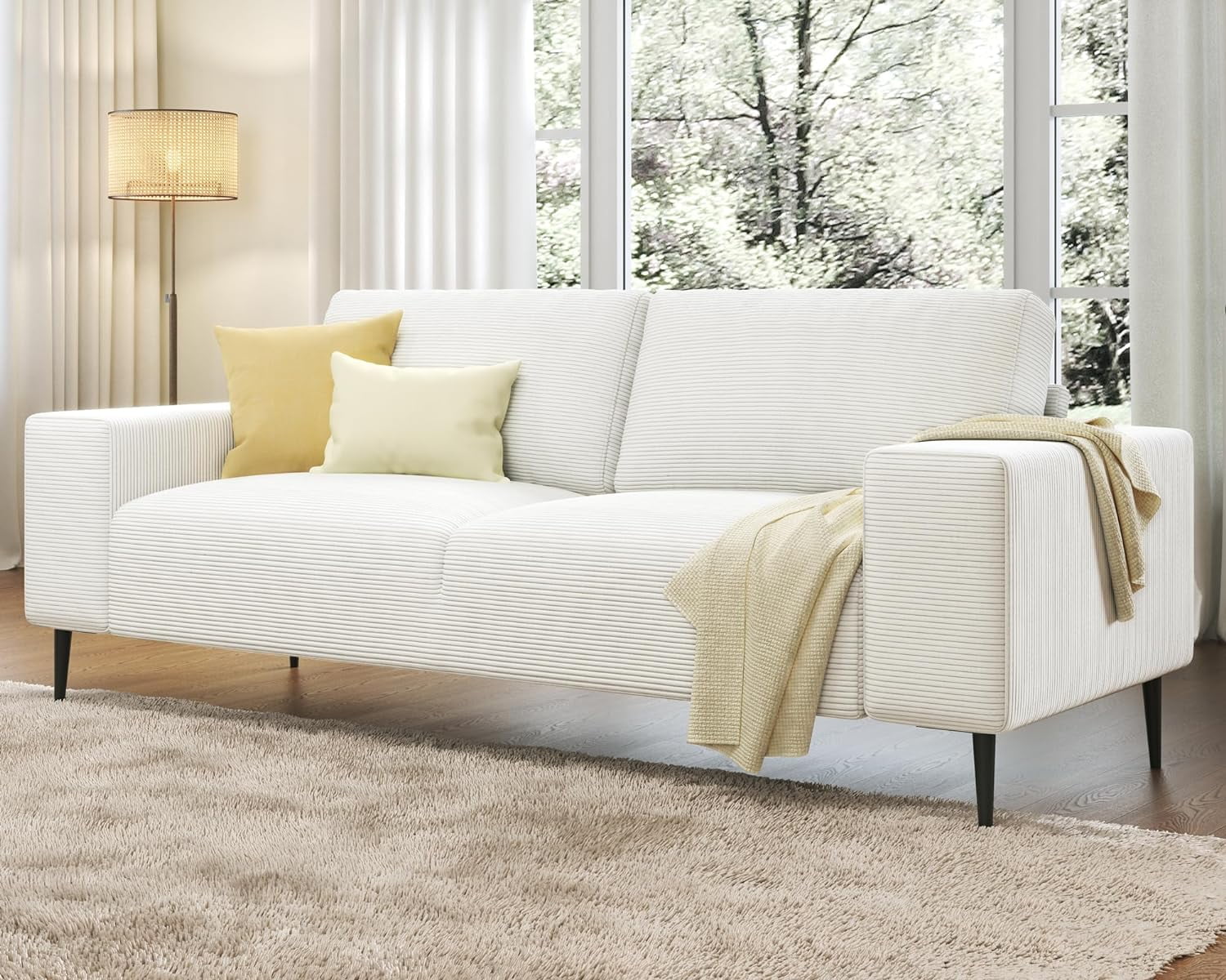 AMERLIFE 89 inch Sofa,  Modern Couch with Extra Deep Seats, 3 Seater Sofa Couch, White Corduroy