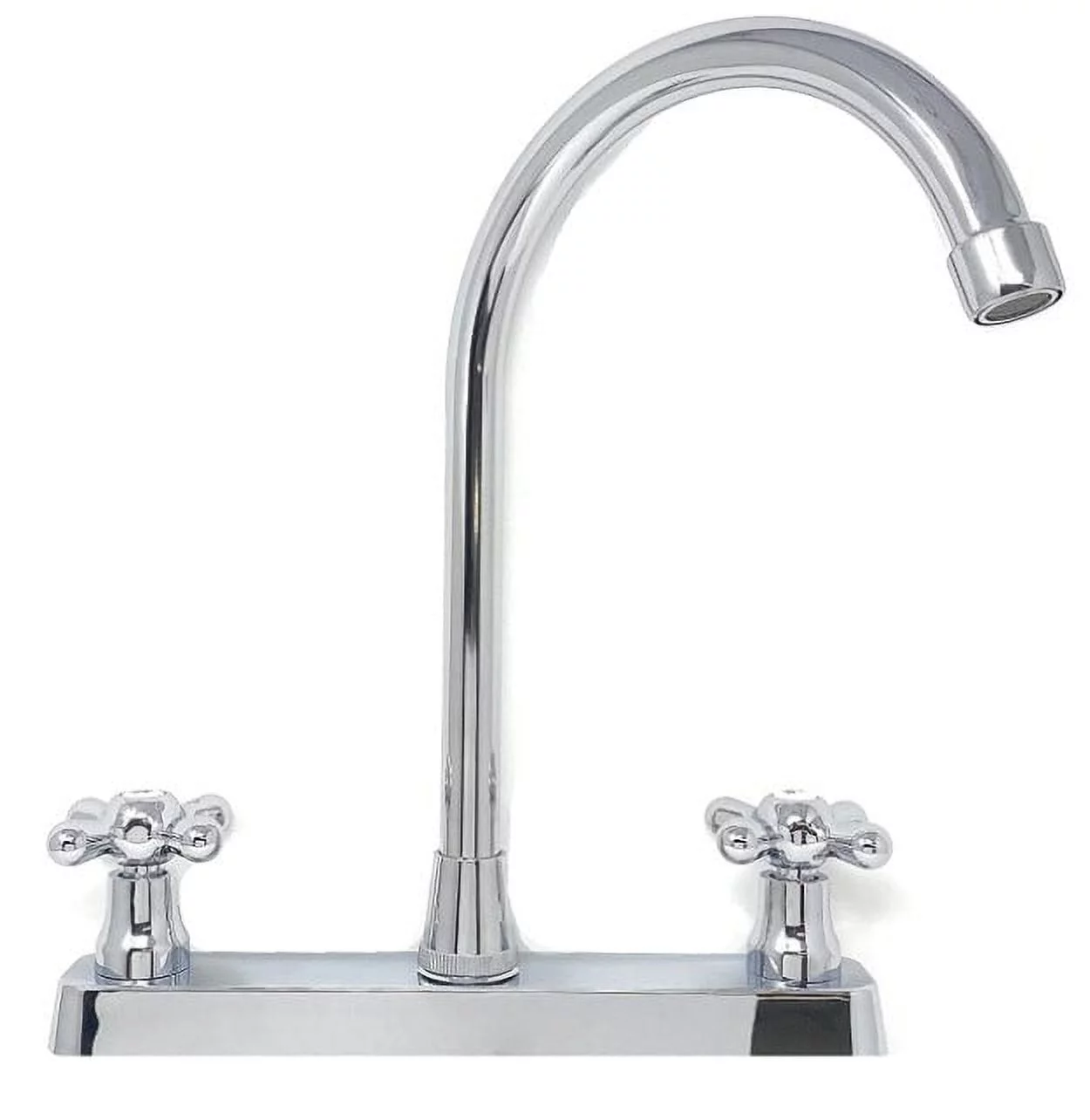 Chromed Surface High-Rise Swivel Spout Kitchen Faucet 8-inch Center Set [3015PF] Strong Plastic (P.O.M.) Body