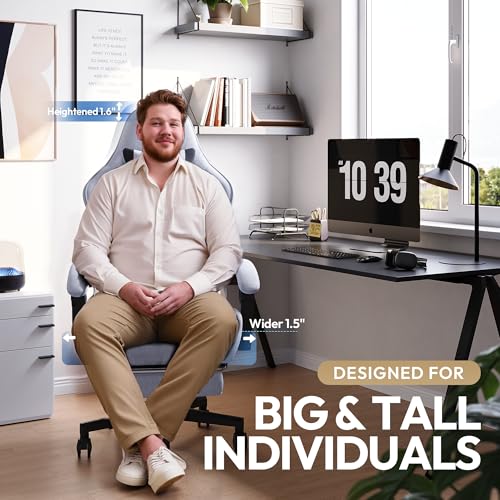 Dowinx Gaming Chair Fabric with Pocket Spring Cushion, Massage Game Chair Cloth with Headrest, Ergonomic Computer Chair with Footrest 290LBS, Black Green