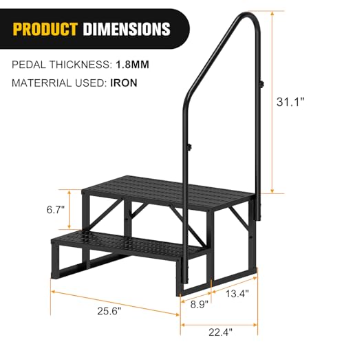 Nilight RV Steps with Handrail, 4 Steps Hot Tub Steps Outdoor RV Stairs Step Portable Mobile Motor Home Stairs for Camper Travel Trailers Dock Entry Steps 5th Wheel RV Porch with Anti-Slip Handrail