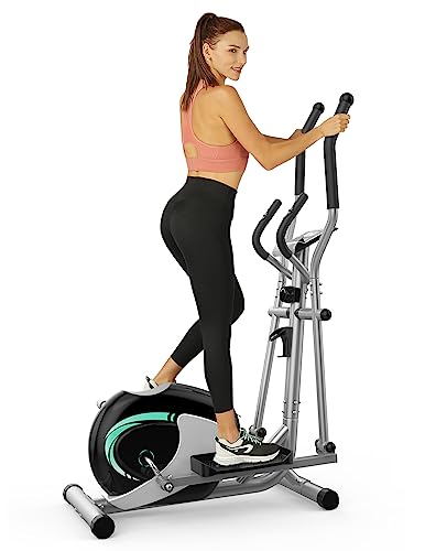 THERUN Elliptical Machine for Home, Magnetic Hyper-Quiet Compact Elliptical Exercise Machine w/ 8 Levels Adjustable Resistance, 6KG Flywheel, Pulse Sensor, LCD Monitor, Bottle Holder