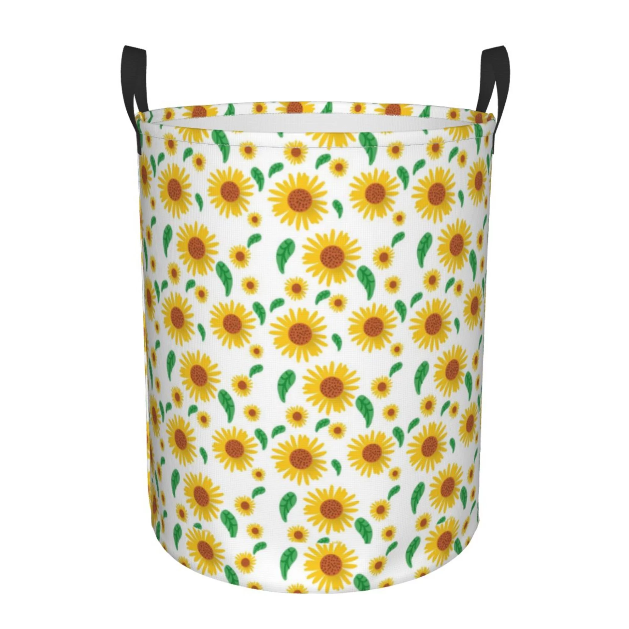 XMXY Round Laundry Basket Organizer, Sunflower Template Flower Waterproof Collapsible Dirty Clothes Basket Laundry Hamper, Medium Size