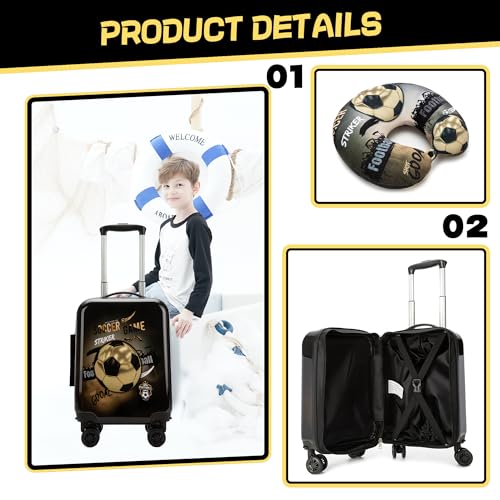 Kid’s Luggage Set 2 Piece Suitcase Set 16’’ Hardside Luggage with Spinner Wheels Girls Boys Carry on Toddler Luggage Travel Rolling Luggage Carry on Luggage Airline Approved Football