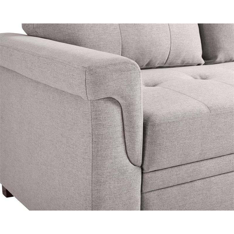Bowery Hill Fabric Light Gray Linen Reversible/Sectional Sleeper Sofa