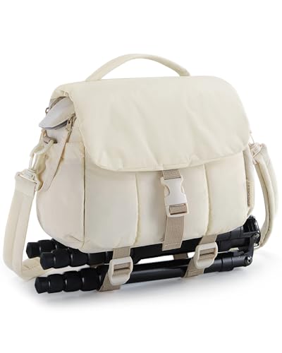 BAGSMART Small Camera Bag, DSLR Camera Case for Camera Lens & Accessories, Ultra-Light Compact Crossbody Camcorder Bags with Rain Cover/Tripod Straps, Camel