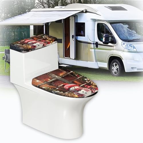 Christmas Bow Bell Toilet Tank Lid Cover and Toilet Seat Lid Cover 2 Pcs Set Toilets Covers with Elastic Cloth Fits Most Toilets Tanks & Lids