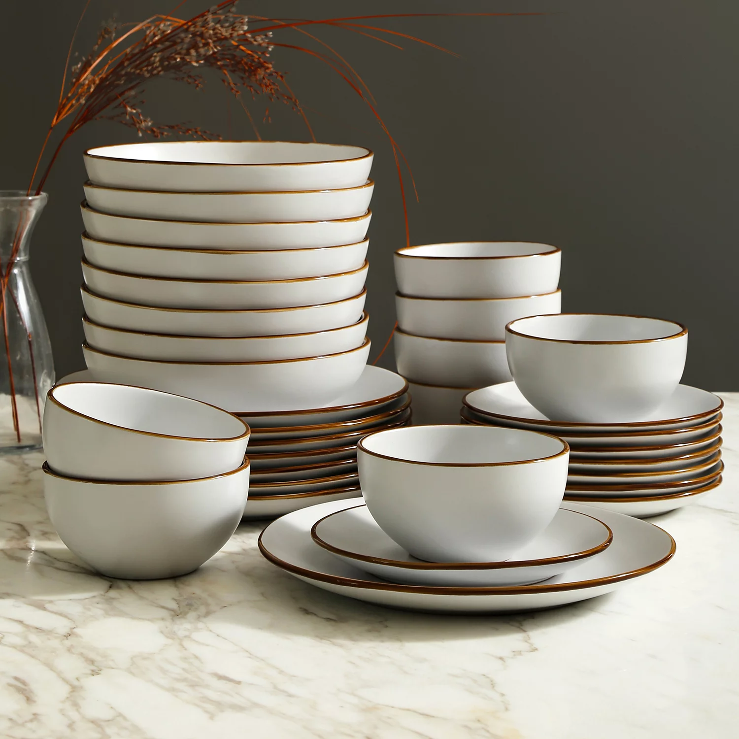 Stone + Lain Brasa Stoneware Collection Dinnerware Set, 32-Piece Service for 8, White