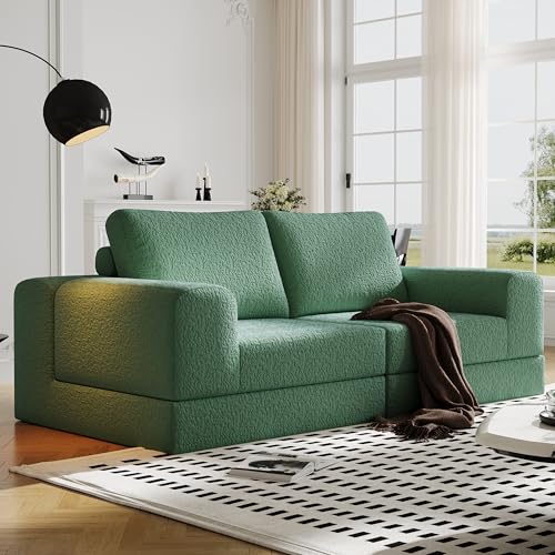 Cloud Modular Sectional Sofa, DIY Combination Modular Couch for Living Room, Unique Knitted Fabric Love Seat Couches with 2 Pillows, 2 Seater Comfy Sectional Couch with No Assembly (Beige)