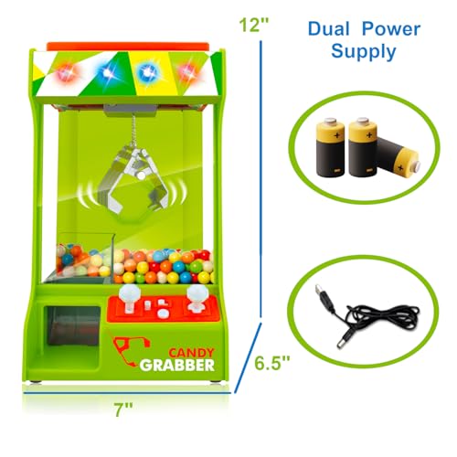 POCO DIVO Claw Machine Arcade Grabber, Plushies Gift Candy Prize Figures Capsules Dispenser, Flashing Lights Adjustable Game Music, Battery USB Power Crane, Kids Boys Girls Classic Treats Vending Toy