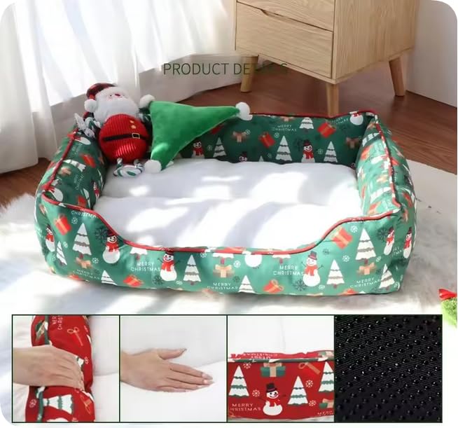 Christmas Dog Bed Cat House Dog House Warm Cloud Nest Pet House to Keep Warm in Winter Pet Bed Cat Dog Kennel Christmas Decoration Pet Kennel (Red, S:51x46x15CM(for pet Less Than 5kg))
