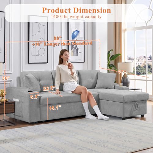 Reversible Sectional Sofa Couch, 92