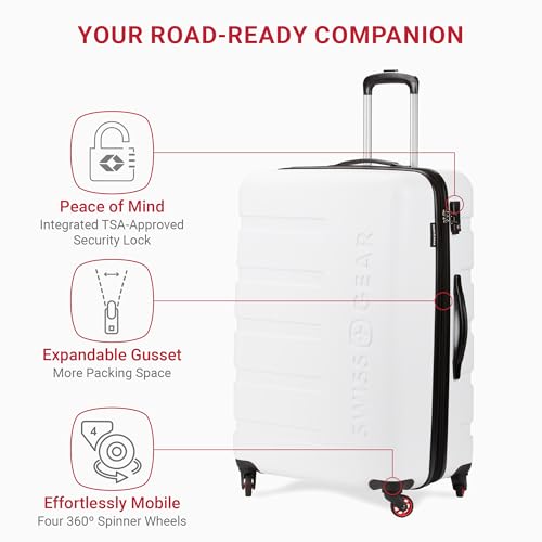 SwissGear 7366 Hardside Expandable Luggage with Spinner Wheels, White, Carry-On 19-Inch