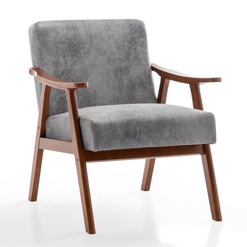 Rovibek Upholstered Accent Chair with Arms - Mid Century Modern Accent Chairs with Wood Frame, Upholstered Arm Chairs with 5.9in Thick Foam, Beige Occasional Chair, Set of 2