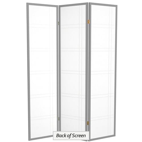 Red Lantern 6 ft. Tall Double Cross Shoji Screen-Grey-3 Panels Room Divider