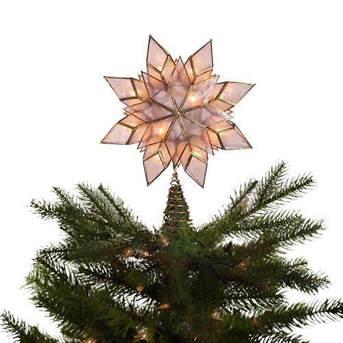 Kurt Adler 8.5-Inch Capiz Star Tree Topper with 10 Clear Lights and 1 Spare Bulb