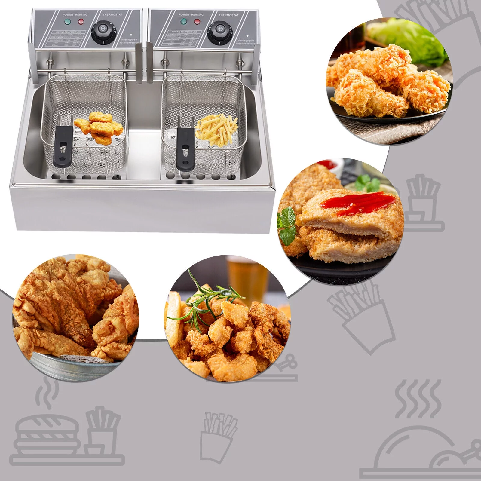 5000W 12L Commercial Restaurant Electric Deep Fryer Dual Tank  Stainless Steel