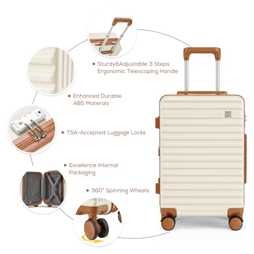 imiomo 20 Inch Expandable Carry on Luggage Sets with Spinner Wheels, Hard Shell Lightweight Rolling Travel Carry-on Suitcase with TSA Lock, Black