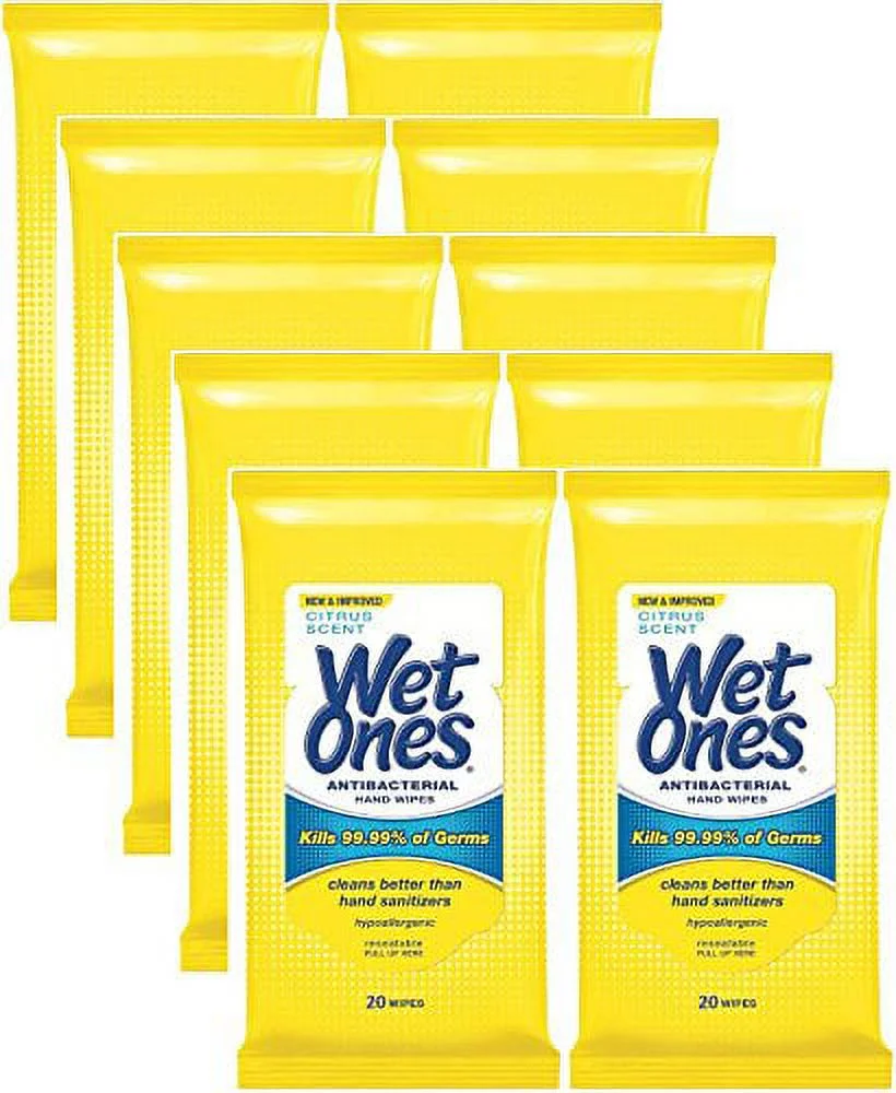 Wet Ones B01KJA5SV6 Tropical Splash Scent One Antibacterial Hand Wipes - 20 Count - Pack of 10