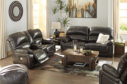 Signature Design by Ashley Jesolo Modern Faux Leather Manual Pull Tab Double Reclining Sofa, Dark Brown