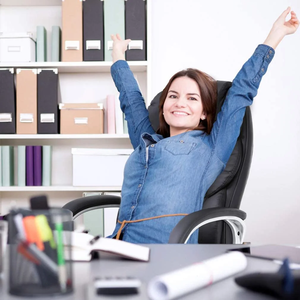 BestOffice Office Chair Massage Desk Chair Ergonomic Computer Chair with Lumbar Support Headrest Armrest High Back Task Chair Rolling Swivel PU Leather Executive Chair for Women Adults, Black