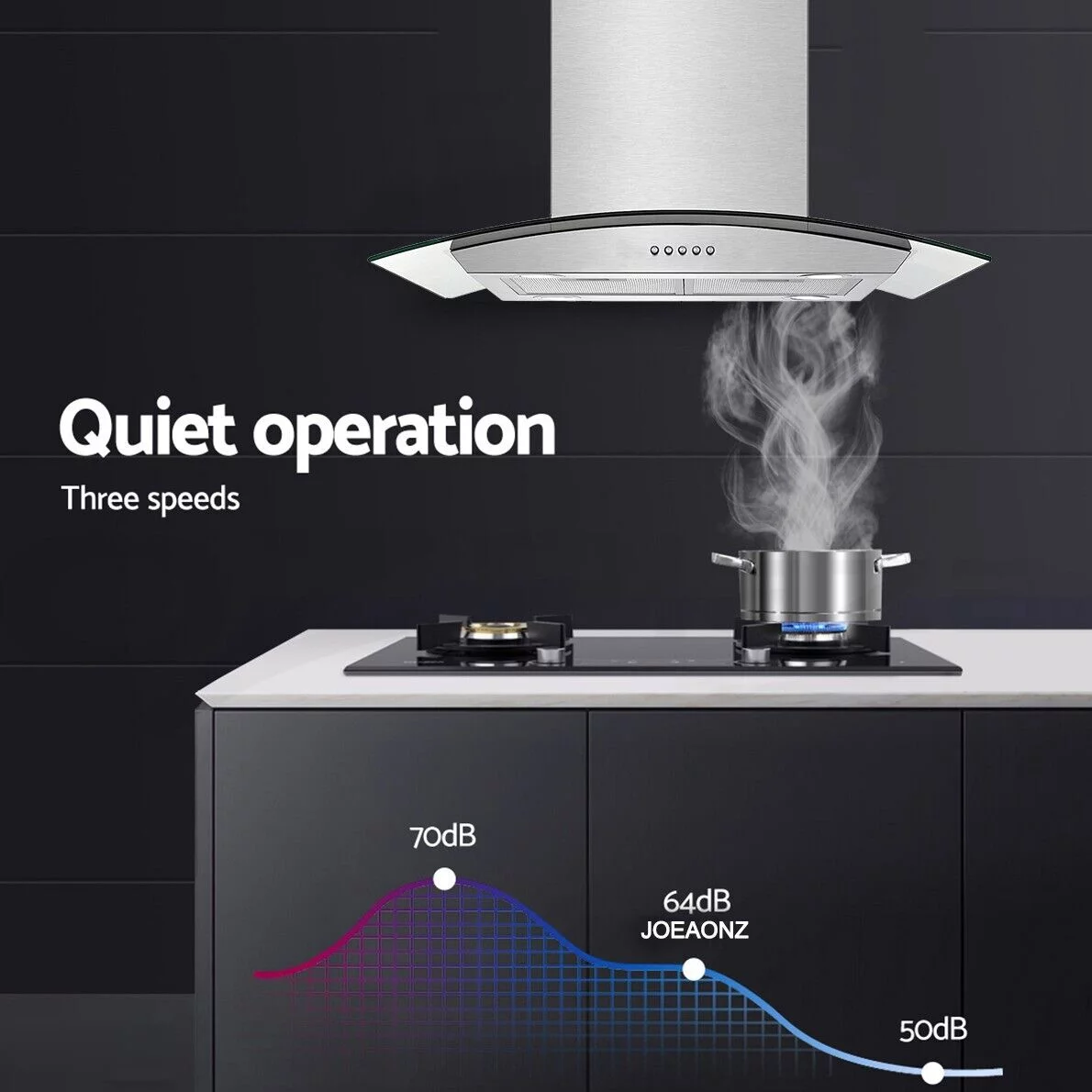 30 inch Island Mount Range Hood 900CFM  Tempered Glass 3-Speed Vent Hood Stainless Steel Dishwasher