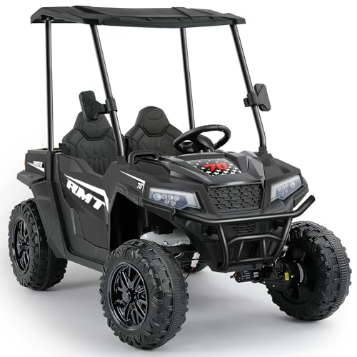 ELEMARA 24V Ride on Toy for Big Kid,Ride on Car 2 Seater w/Sun Shade,Dump Bed & Shovel,4.5MPH,4WD Electric Car for Kids,Battery Car w/Remote,Kids Ride on Truck,3 Speeds,LED Lights,Bluetooth, Pink