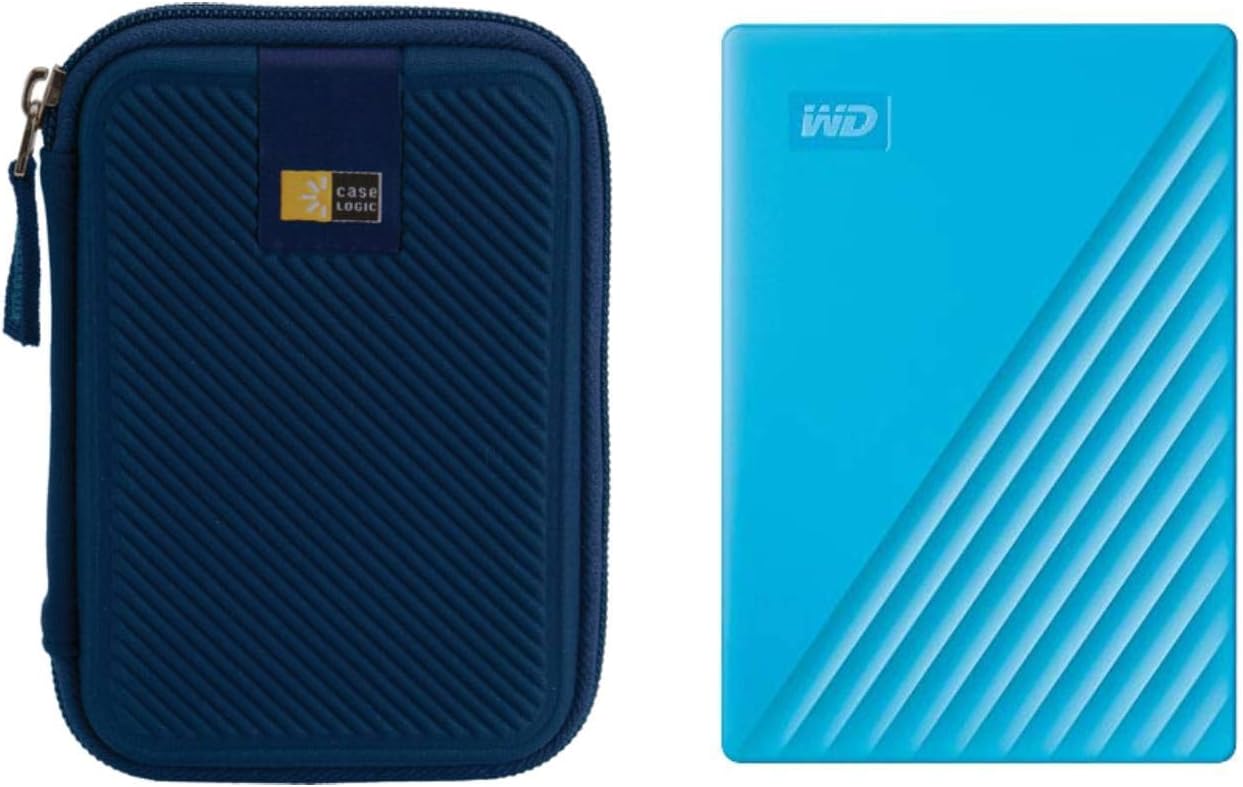 WD 4TB My Passport USB 3.2 Gen 1 Slim Portable External Hard Drive (2019, Sky) + Compact Hard Drive Case (Sky) (4TB, Sky Blue)