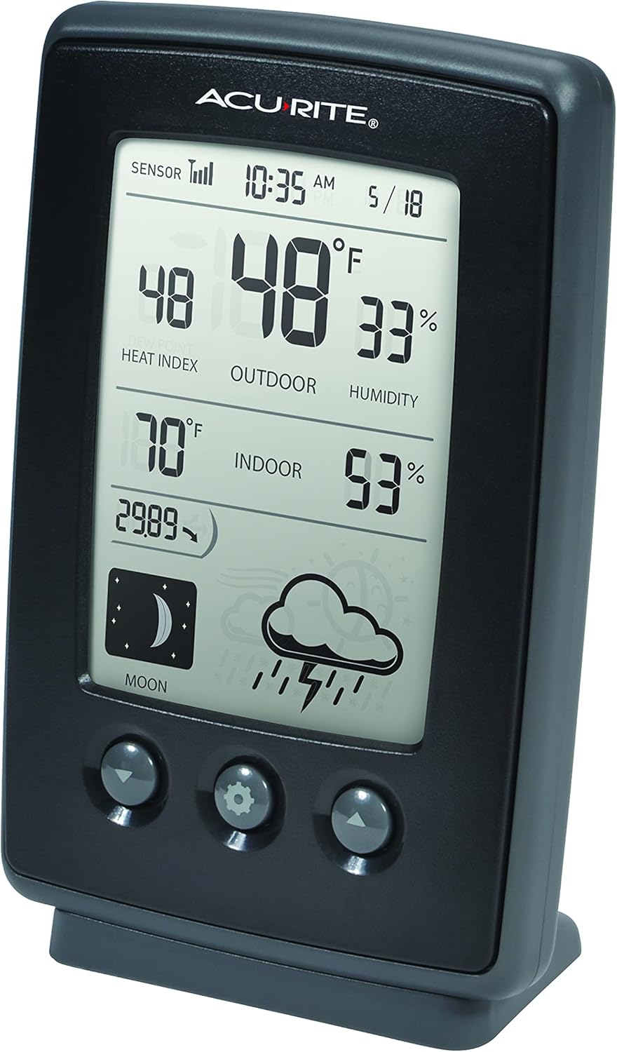 AcuRite Digital Weather Forecaster with Indoor/Outdoor Temperature, Humidity, and Moon Phase (00829), Black