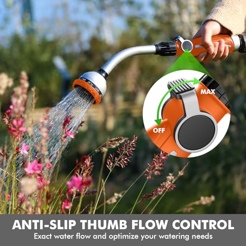 RESTMO Watering Wand Heavy Duty, Metal Garden Hose Wand with 10 Spray Patterns, 15-Inch Long Hose Nozzle Sprayer with Thumb Flow Control, Ideal to Water Hanging Baskets and Shrubs