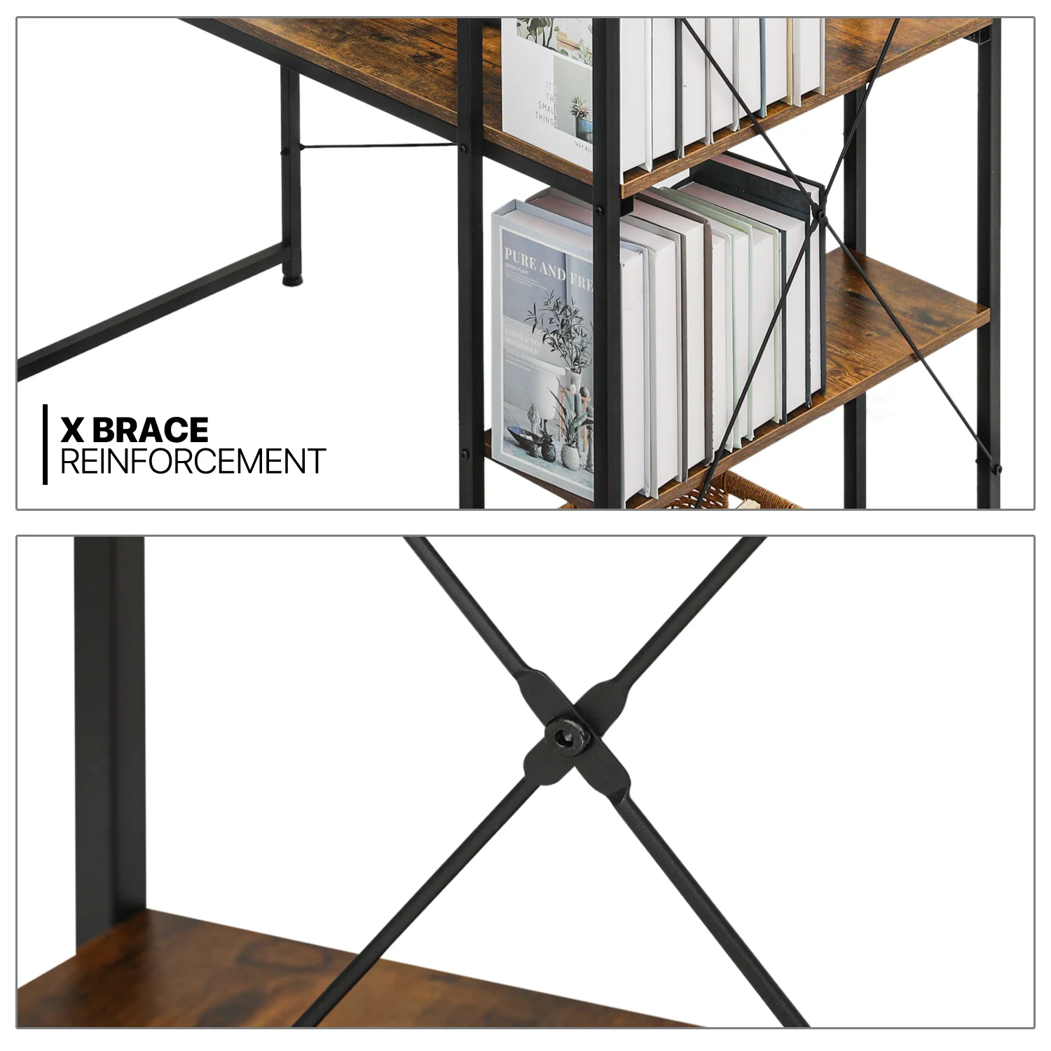 MoNiBloom Computer Desk & Chair Set, Ergonomic High Back Chair and Study Writing Table with Display Bookshelf, Black