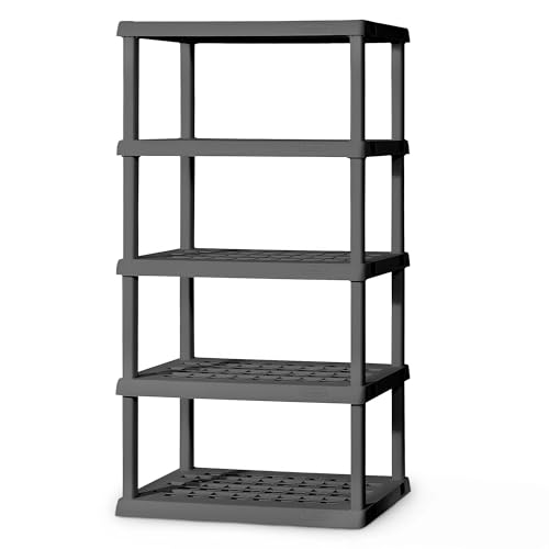 Sterilite 5-Shelf Plastic Storage Shelves, Heavy Duty Shelving Rack Unit for Garage, Gray