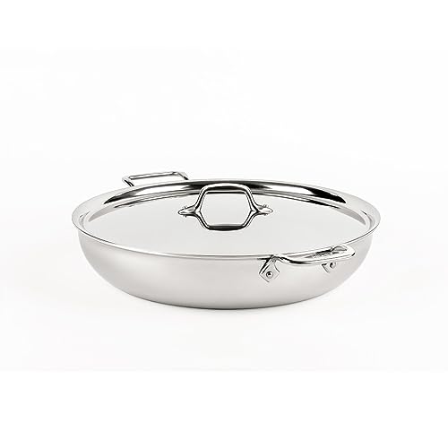All-Clad D3 3-Ply Stainless Steel Large Frying Pan 7 Quart, Induction Oven Broiler Safe 600F, Kitchen Frying Pan, Fast & Even Heat, Fry Pan, Compatible with All Stovetops, Pots & Pans, Cookware Silver