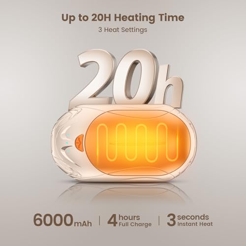 AI Hand Warmers Rechargeable 2 Pack,6000mAh Rechargeable Hand Warmer,20Hrs Long Heating Electric Hand Warmer,Portable Pocket Heater,Pocket Size Hand Warmer, Gifts for Christmas