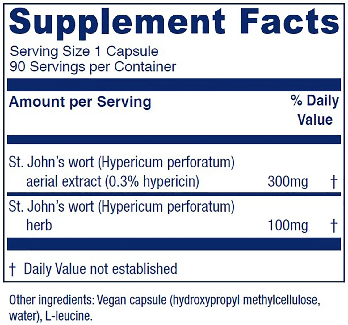Vitanica St. John's Wort Capsules - Non-GMO Potent 0.3% (900mcg) Hypericin, Saint Johns Wort for Mood, Emotional & PMS Support, Vegan Supplement, 90 Count (St. John's Wort Pro Logo)