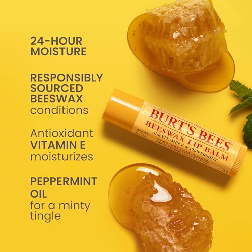 Burt's Bees Christmas Gifts, 4 Lip Balms Stocking Stuffers Products, Beeswax Bounty Fruit Mix - Watermelon, Pomegranate, Dragonfruit Lemon & Sweet Peach (4-Pack)