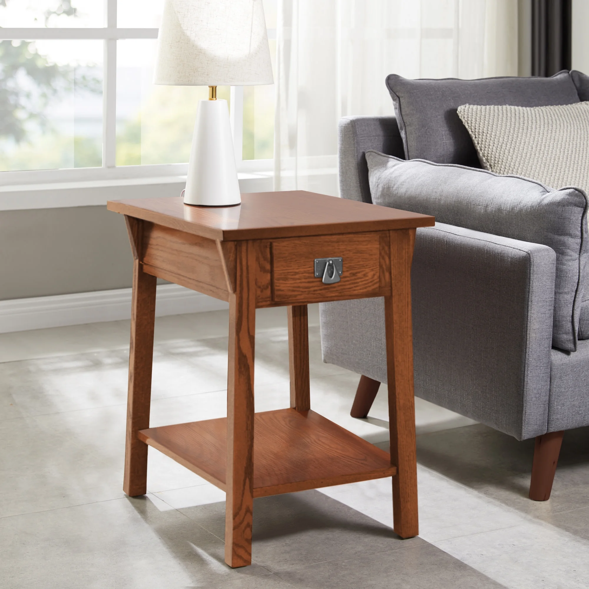 Leick Home 9059-RS Mission End Table with Drawer, Made with Solid Wood, Side Table for Living Room, Bedroom, and Offices, Russet Finish